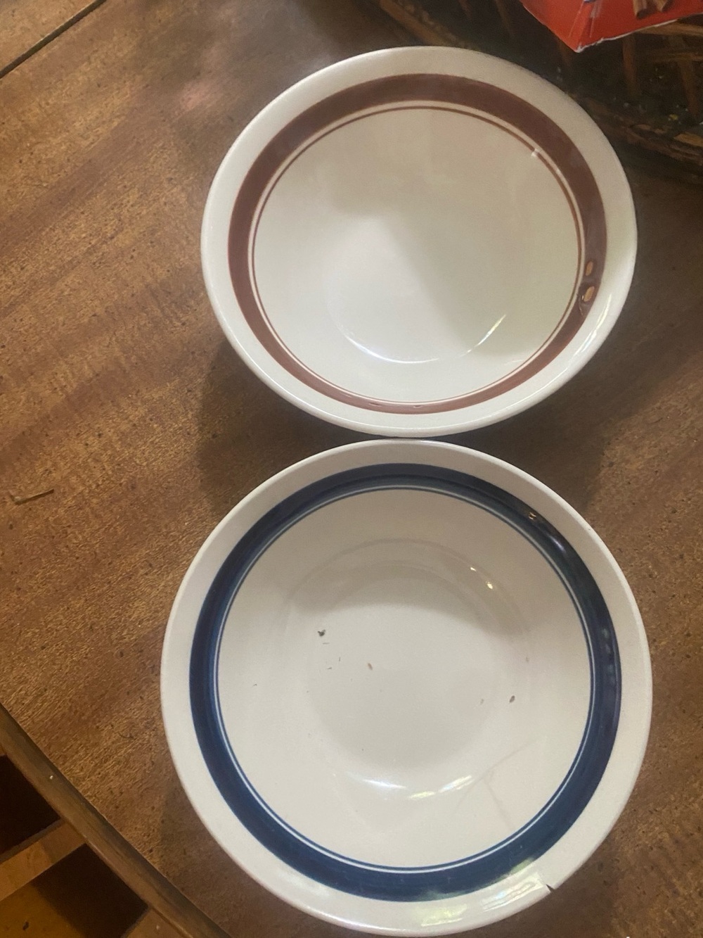 Classic White Ceramic Bowls with Blue and Brown Rim - Home Dining